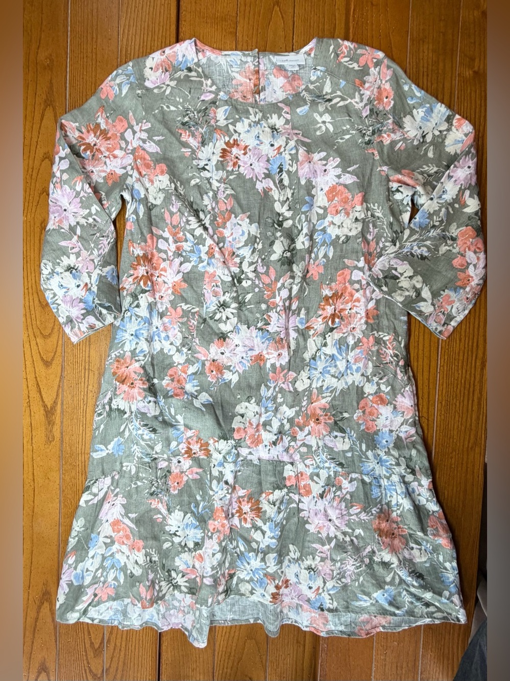 J.Jill Love Linen Floral Dress — Sage Watercolor Print — Size S Petite